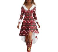 Womens Christmas Party Dress Fluffy V Neck Snowflakes Cocktail Dresses Xmas A Line Swing Flowy Tea Dress Audrey Hepburn 50s 60s Dance Gown Christmas Tree Reindeer Printed Xmas Party Dresses
