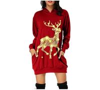 Womens Christmas Party Dress Long Oversized Crew Neck Sweatshirts Dresses Xmas Wine Glass Printed Dresses Going Out Casual Midi Dress Party Costumes Causal Xmas Outfits