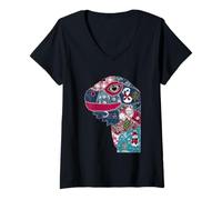 Womens Christmas Patchwork Dinosaur Winter Edition V-Neck T-Shirt