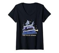 Womens Christmas Polar Express All Aboard V-Neck T-Shirt