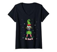 Womens Christmas Pregnancy Announcement Baby Elf On Board New Mom V-Neck T-Shirt