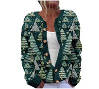 Womens Christmas Printed Cardigans Ladies Long Sleeve Open Front Colorblock Patchwork Plaid Sweater Outerwear with Pockets Womens Knit Cardigan Knitwear Knitted Longline Xmas