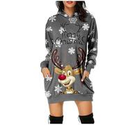 Women's Christmas Printed Long Sleeved Hooded Sweatshirt with Pocket Hoodie Pullover Dress Hoodie Sports Dress for Women (02-Dark Gray, M)