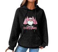 Women's Christmas Printed Sweatshirt Top Clothe with Pocket (Black, S)