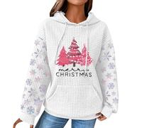 Women's Christmas Printed Sweatshirt Top Pocket Sweatshirt (White, XXL)