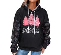 Women's Christmas Printed Sweatshirt Top Pocket Sweatshirt Womens Winter Hoodies (Black, M)