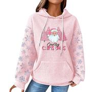 Women's Christmas Printed Sweatshirt Top Sweatshirt Womens (Pink, L)