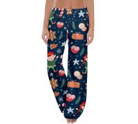 Womens Christmas Pyjama Bottoms Elastic Waist Xmas Print Casual Trousers Cozy Breathable Cute Sleepwear Holiday Party Funny Nightwear