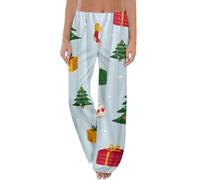 Womens Christmas Pyjama Bottoms Elastic Waist Xmas Print Casual Trousers Cozy Breathable Cute Sleepwear Holiday Party Funny Nightwear