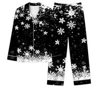 Women's Christmas Pyjama Sets Xams Pjs Long Sleeve Pyjamas Set Soft Button Down Sleepwear 2 Piece Loungewear Ladies Snowflake Snowman Xmas Tree Print Nightwear Cute Animals Cat Pajamas Ladies