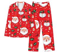 Women's Christmas Pyjama Sets Xams Pjs Long Sleeve Pyjamas Set Soft Button Down Sleepwear 2 Piece Loungewear Ladies Snowflake Snowman Xmas Tree Print Nightwear Cute Animals Cat Pajamas Ladies