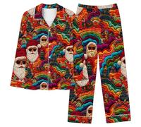 Women's Christmas Pyjama Sets Xams Pjs Long Sleeve Pyjamas Set Soft Button Down Sleepwear 2 Piece Loungewear Ladies Snowflake Snowman Xmas Tree Print Nightwear Cute Animals Cat Pajamas Ladies