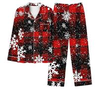 Women's Christmas Pyjama Sets Xams Pjs Long Sleeve Pyjamas Set Soft Button Down Sleepwear 2 Piece Loungewear Ladies Snowflake Snowman Xmas Tree Print Nightwear Cute Animals Cat Pajamas Ladies