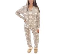 Women's Christmas Pyjamas Long Sleeve Shirt PJ Trousers Set Grey Polar Bear Print With White Contrast Piping Soft Comfy Sleepwear Nightwear (Size 8-18) (UK, Numeric, 12, Regular, Regular, Grey)