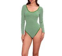 Womens Christmas Pyjamas Romper Long Sleeve Crewneck One Piece Striped Bodycon Short Jumpsuit Sexy Comfy Nightwear Sleepwear (A-Turquoise, M)