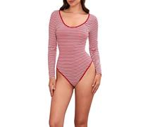 Womens Christmas Pyjamas Romper Long Sleeve Crewneck One Piece Striped Bodycon Short Jumpsuit Sexy Comfy Nightwear Sleepwear (A-Red, S)