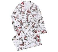 Women's Christmas Pyjamas with Winter Toile Pattern - Two Piece Pyjamas with Reindeer and Sleigh Print | Cosy Loungewear for the Holidays, Style_s01 White, L
