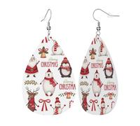 Womens Christmas Santa Claus Print Leather Earrings Teardrop Dangle Earrings Jewelry Outfits Accessories