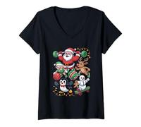 Women's Christmas Santa Elf Reindeer Penguin V-Neck T-Shirt