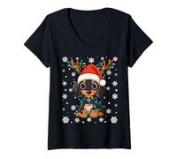 Womens Christmas Santa Hat Reindeer Dachshund Lovers Xmas V-Neck T-Shirt