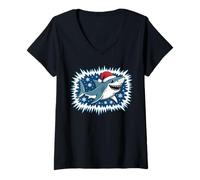 Womens Christmas Santa Shark for Holiday Fun and Ocean Lovers V-Neck T-Shirt