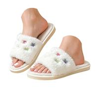 Women's Christmas Santa Slippers Soft Plush Open Toe Cosy House Shoes | Adorable Santa Claus novelty slippers in super soft plush. Cosy fleece lining with cute 3D festive details.