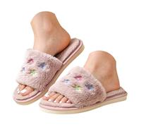Women's Christmas Santa Slippers Soft Plush Open Toe Cosy House Shoes | Adorable Santa Claus novelty slippers in super soft plush. Cosy fleece lining with cute 3D festive details.