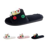 Women's Christmas Santa Slippers Soft Plush Open Toe Cosy House Shoes | Adorable Santa Claus novelty slippers in super soft plush. Cosy fleece lining with cute 3D festive details.
