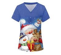 Women's Christmas Scrub Tops Casual V Neck Short Sleeve Scrubs Blouse Comfortable Nurse Uniforms Workwear Cute Santa Clus Snowman Print Working Tops Salons Beauty Tunic Healthcare Work Shirt