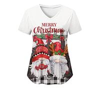 Women's Christmas Scrub Tops Casual V Neck Short Sleeve Scrubs Blouse Comfortable Nurse Uniforms Workwear Cute Santa Clus Snowman Print Working Tops Salons Beauty Tunic Healthcare Work Shirt