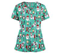 Women's Christmas Scrub Tops Casual V Neck Short Sleeve Scrubs Uniforms for Nurse Tunics Workwear Cute Santa Clus Snowman Print Working Tops Salons Beauty Tunic Healthcare Uniform Work Shirts Blouses