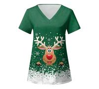 Women's Christmas Scrubs Nursing Care Work Shirt V-Neck Care Uniform Utility Shirt Work Top for Ladies Beauty Uniforms Nurses Top Uniform Mock Wrap Beauty Salon Work Tops Health Care Workers