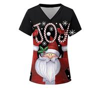 Women's Christmas Scrubs Workwear Cat Grooming Xmas Reindeer Doctors Hospital Santa Claus Work Top for Ladies Nursing Uniforms Utility Shirt Healthcare Tunic Mock Wrap Nursing Scrub Tunic Top