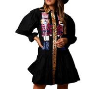 Womens Christmas Sequin Nutcracker Dress Long Sleeve Tiered Glitter Nutcracker Print Holiday Mini Shirt Dresses (A-Black, XXL)