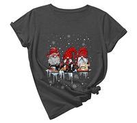 Womens Christmas Shirt Sale Clearance Ladies Gnomes Doll Xmas Tree Cross Printed Blouse Short Sleeve Sweatshirts Round Neck Sweater Funny Novelty Jumper Cute Lightweight Loose Tunic Tops