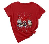 Womens Christmas Shirt UK Clearance Ladies Gnomes Doll Xmas Tree Cross Printed Blouse Short Sleeve Sweatshirts Round Neck Sweater Funny Novelty Jumper Cute Lightweight Loose Tunic Tops