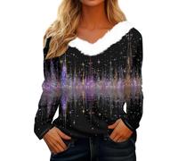 Women's Christmas Shirt with Magical Winter Forest - Long Sleeve Top with Plush Collar and Northern Lights Look Festive and Cuddly Shirt for the Advent Season, style_z02 purple, 3XL
