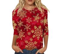 Womens Christmas Shirts Funny Xmas 3D Graphic Sweatshirts 3/4 Sleeve Tunic Tops Cute Pullover Sweater Ladies Gifts(1C-Watermelon Red, M)