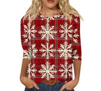 Womens Christmas Shirts Funny Xmas 3D Graphic Sweatshirts 3/4 Sleeve Tunic Tops Cute Pullover Sweater Ladies Gifts(1B-Watermelon Red, L)