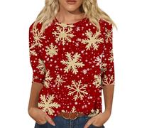 Womens Christmas Shirts Funny Xmas 3D Graphic Sweatshirts 3/4 Sleeve Tunic Tops Cute Pullover Sweater Ladies Gifts(1F-Watermelon Red, M)