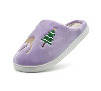 Women's Christmas Slippers - Slippers Women's Plush Unisex House Slippers Christmas Tree Hut Shoes Funny Home Shoes Comfortable Cotton Slippers Couples Slippers Soft Sole Winter Shoes, purple, 4 UK