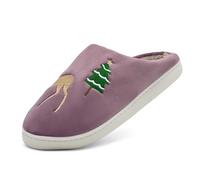 Women's Christmas Slippers - Slippers Women's Plush Unisex House Slippers Christmas Tree Hut Shoes Funny Home Shoes Comfortable Cotton Slippers Couples Slippers Soft Sole Winter Shoes, Wine Red, 4 UK