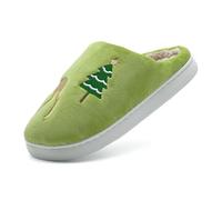 Women's Christmas Slippers - Slippers Women's Plush Unisex House Slippers Christmas Tree Hut Shoes Funny Home Shoes Comfortable Cotton Slippers Couples Slippers Soft Sole Winter Shoes, Green, 6 UK