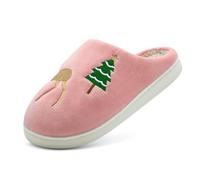 Women's Christmas Slippers - Slippers Women's Plush Unisex House Slippers Christmas Tree Hut Shoes Funny Home Shoes Comfortable Cotton Slippers Couples Slippers Soft Sole Winter Shoes, pink, 8 UK