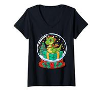 Womens Christmas Snow Globe Dragon X-Mas Dragons V-Neck T-Shirt