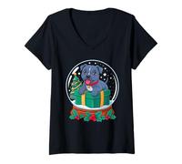 Womens Christmas Snow Globe Staffordshire Bull Terrier X-Mas Staffy V-Neck T-Shirt
