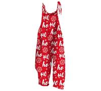 Womens Christmas Snowman Print Adjustable Strap Jumpsuit Wide Leg Loose Fit Meow Romper Holiday Casual Outfit for Women Festive Winter Romper with Pockets (S) Hot Pink