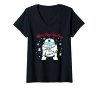 Womens Christmas Star Wars C3PO R2D2 Merry Beep Beep V-Neck T-Shirt
