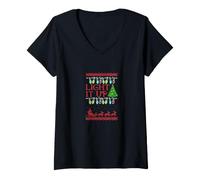 Women's Christmas Sweater String Lights Graphic Art V-Neck T-Shirt