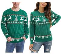 Women's Christmas Sweaters Unisex Round Neck Knitted Pullover Winter Tops Happy New Year Jumpers Ideal Festival Gift-Women/Green-XXL